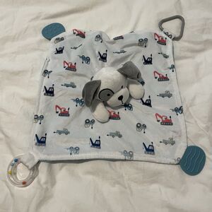 Modern Baby Lovey Puppy Dog Car Bus Print Rattle Teether Security Blanket